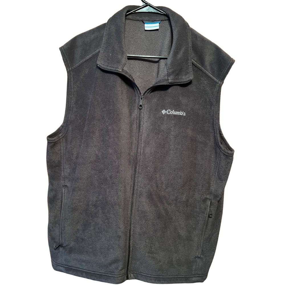 Columbia Fleece Vest Sweater Mens XL Extra Large Charcoal Grey Full Zip O…